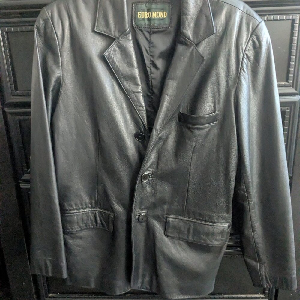 Vintage Men's Black Leather Blazer Euro Mond size small /medium
